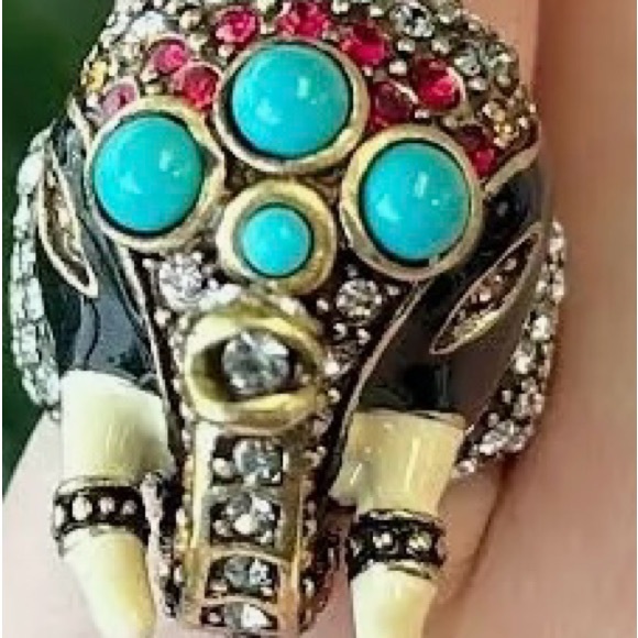 Heidi Daus Gold and Turquoise Elephant Ring - Picture 3 of 7